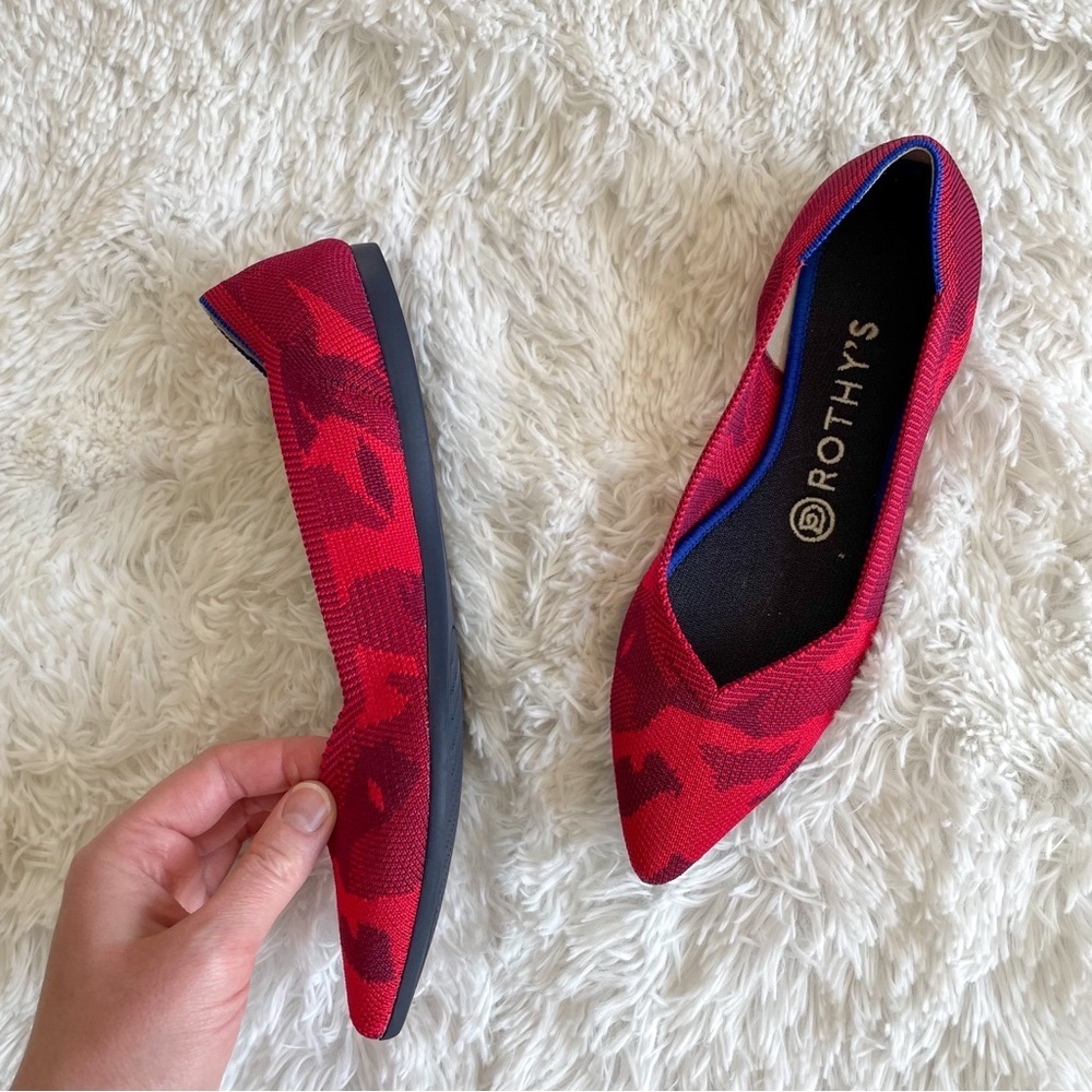 Rothy's Red Pointed Toe Flats with Subtle Camouflage - Picture 3 of 11
